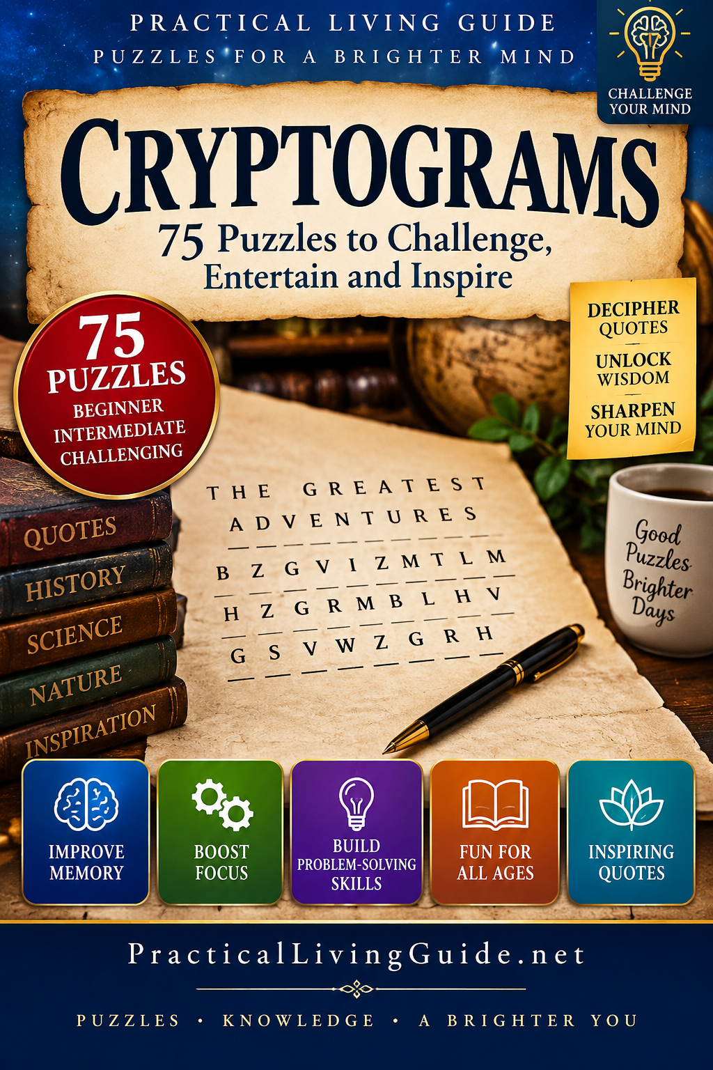 75 Cryptograms Puzzle Book book cover